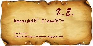 Kmetykó Elemér névjegykártya
